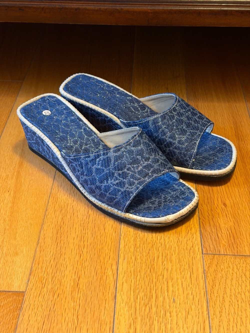 Denim Blue Wedge Slide Sandals - Women's Open Toe